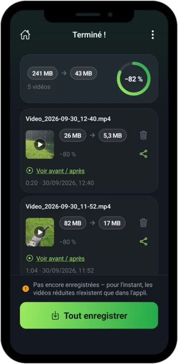Écran «&nbsp;Terminé&nbsp;!&nbsp;»&nbsp;: 82 MB sont devenus 17 MB, 80 pour cent de moins