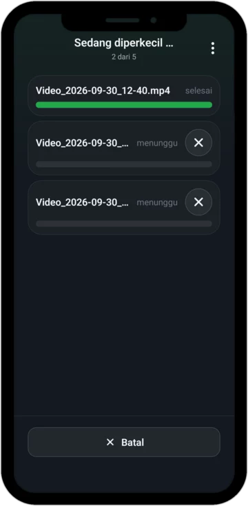 Progres: empat dari lima video sudah diperkecil