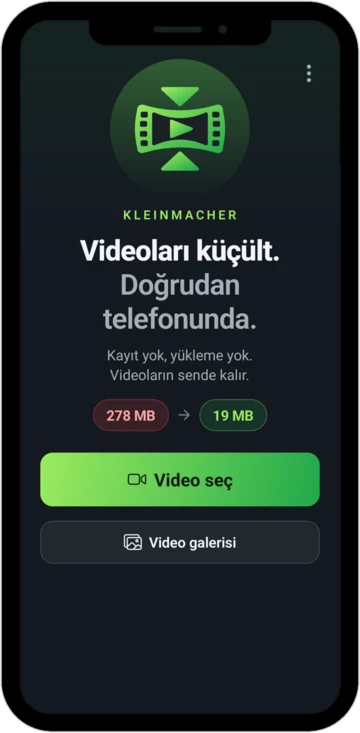 Uygulamanın “Video seç” düğmesinin bulunduğu başlangıç ekranı